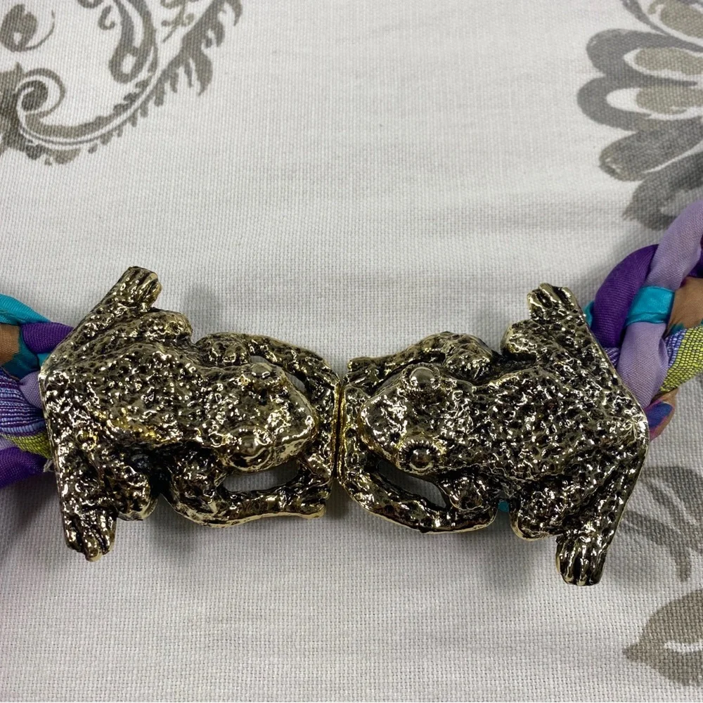 Vintage Kissing Frogs Boho Hippie Braided Fabric &‎ Cord Waist Accent Belt